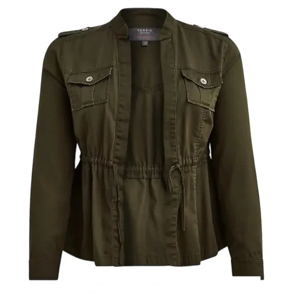 TORRID Twill Open Front Anorak Cargo Army Jacket - Picture 3 of 11